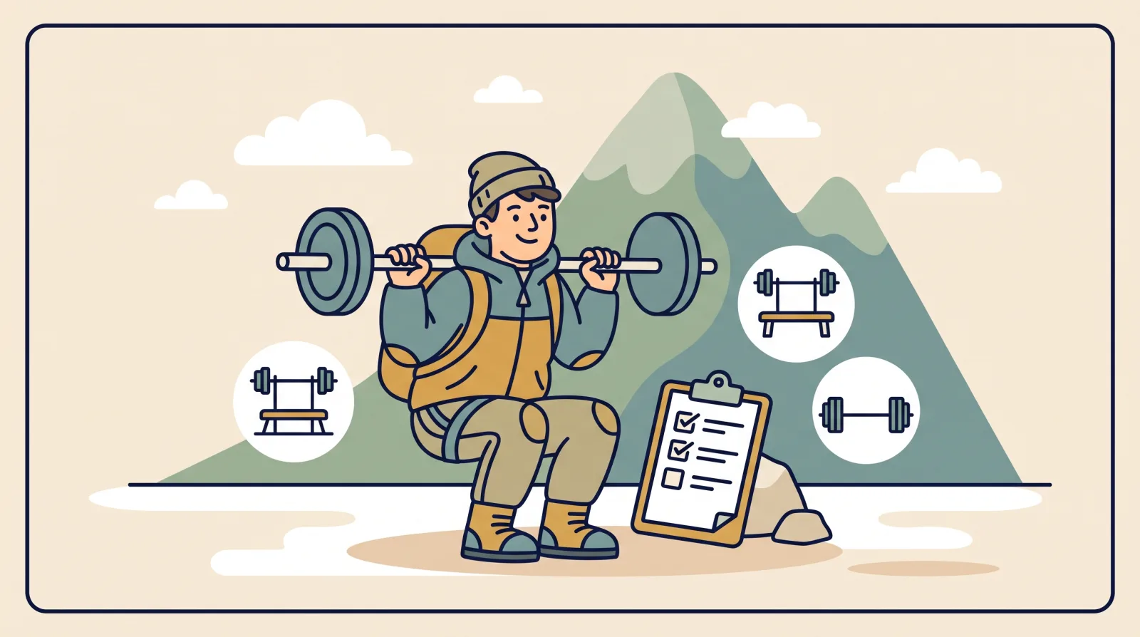 Cartoon illustration for the article: Squat, bench, deadlift: a beginner's form checklist for the big three