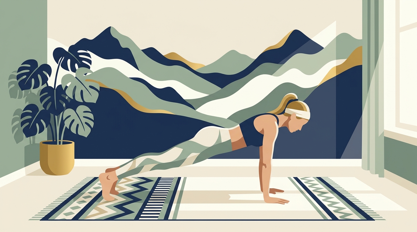 Person doing push-ups on a yoga mat at home