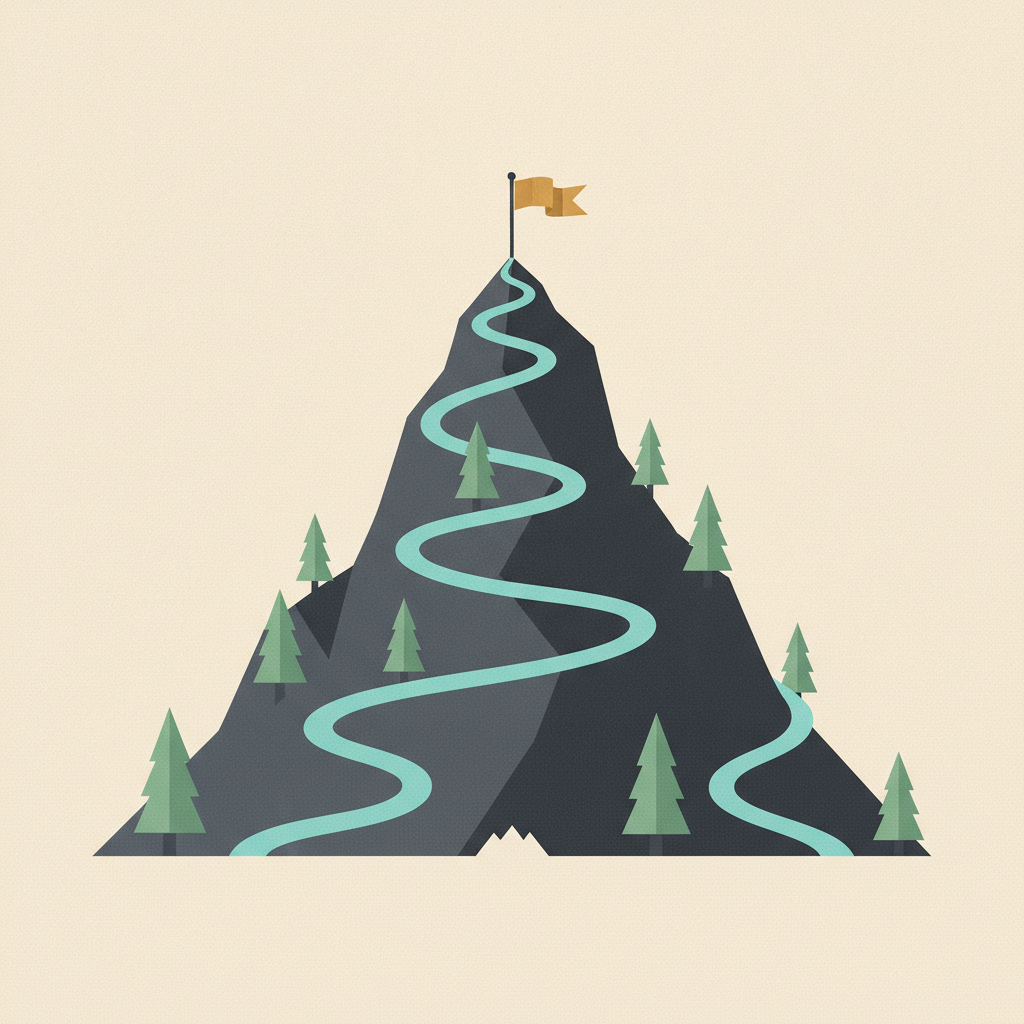 Climber silhouetted on a snowy mountain ridge against blue sky