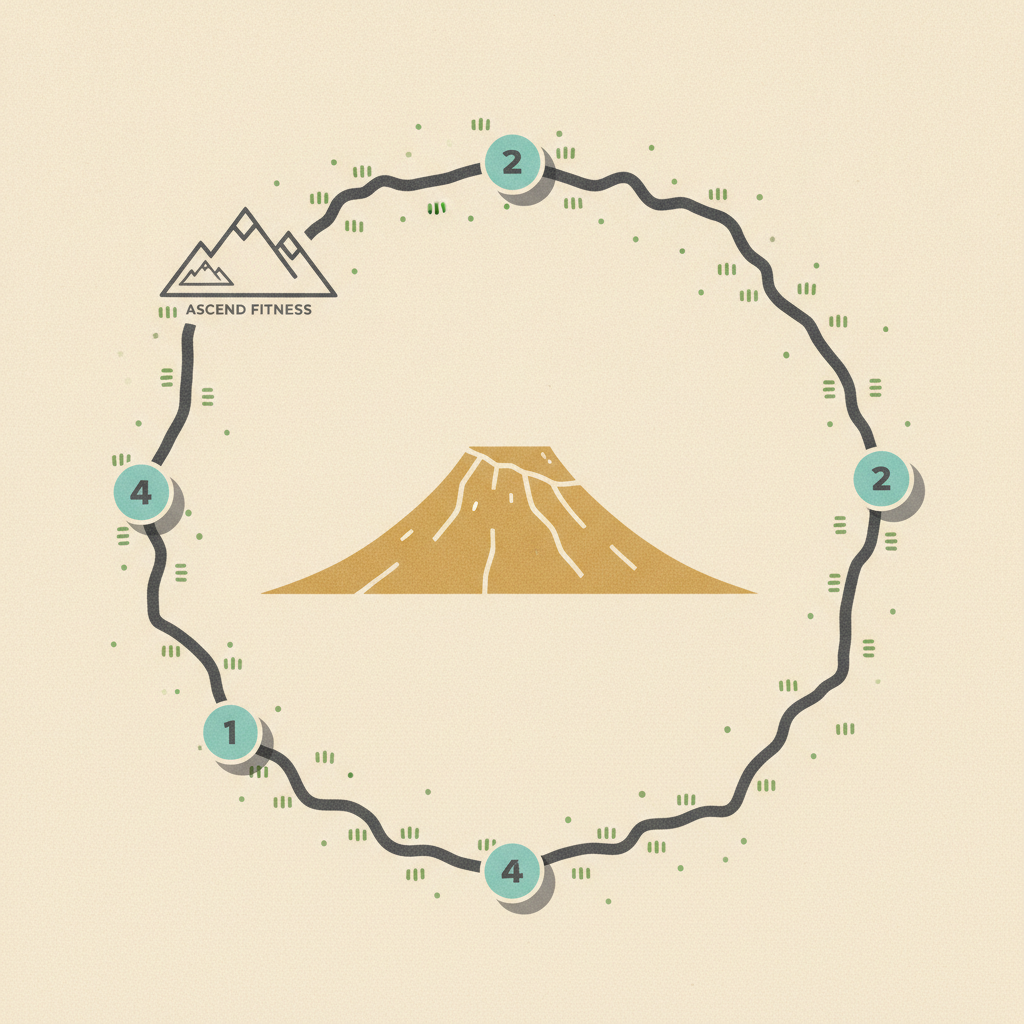 Climber silhouetted on a snowy mountain ridge against blue sky