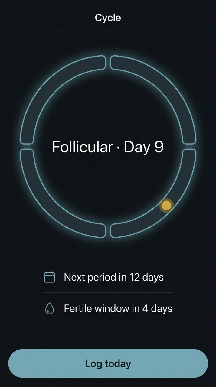 Track your cycle. Train with it, not against it., Ascend app screen